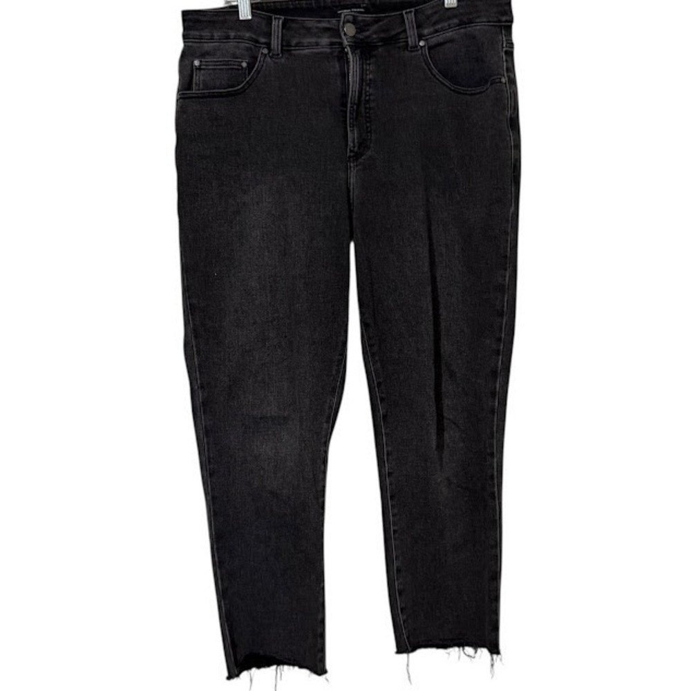 Universal Standard Black Joni High Rise Curve Slim Raw Hem Crop Jeans 16 Long